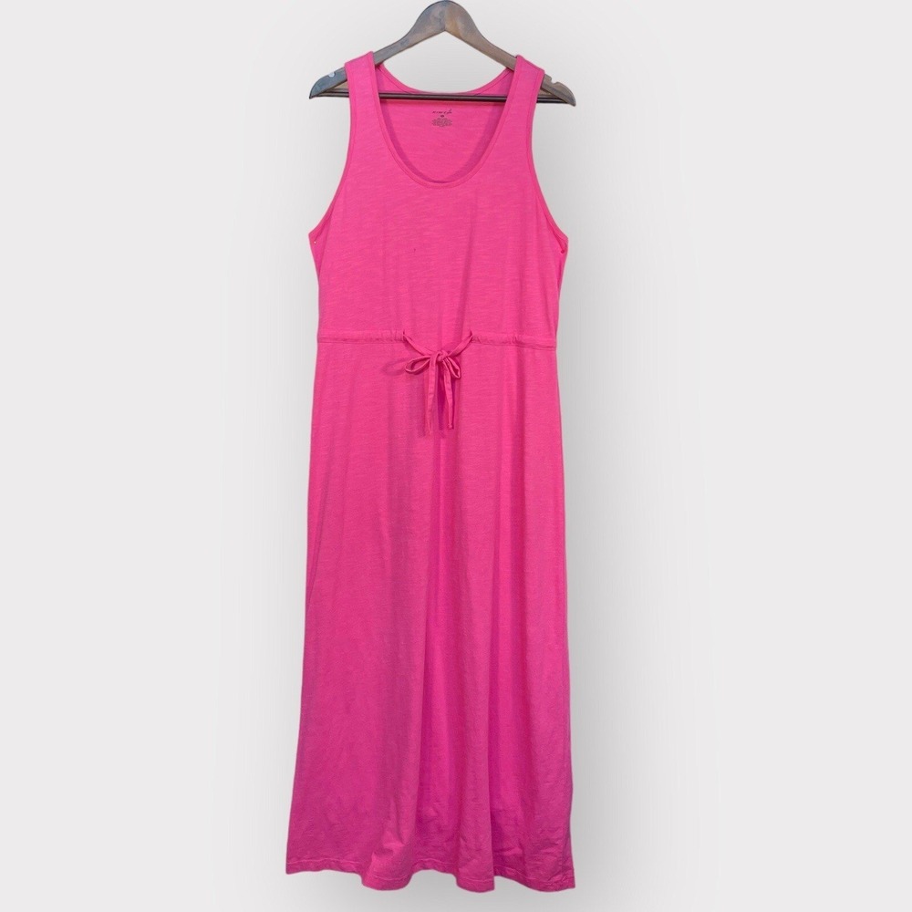 Exertek Womens XL Pink Racerback Maxi Dress Drawstring Waist Cotton Blend Sporty